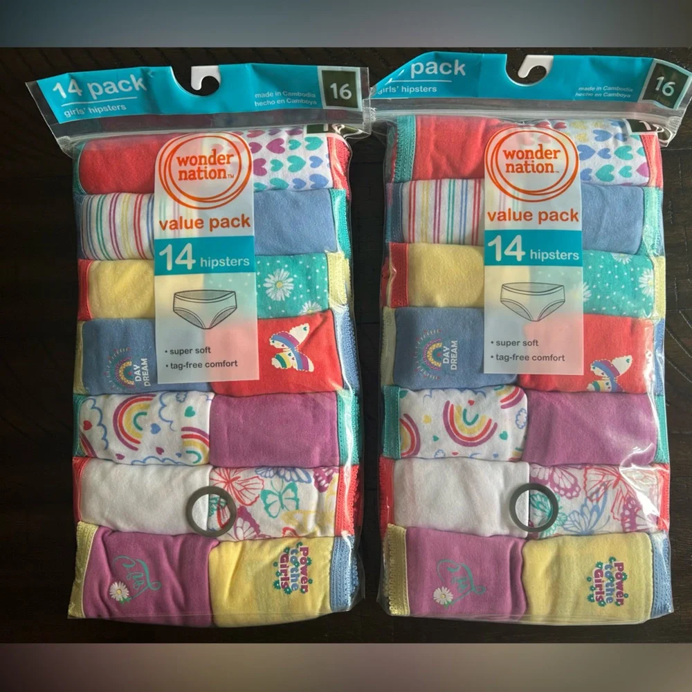 Wonder Nation Girls Hipster Underware Size 16.( bundle) 2Pk / 28 Pcs Total - Picture 1 of 4